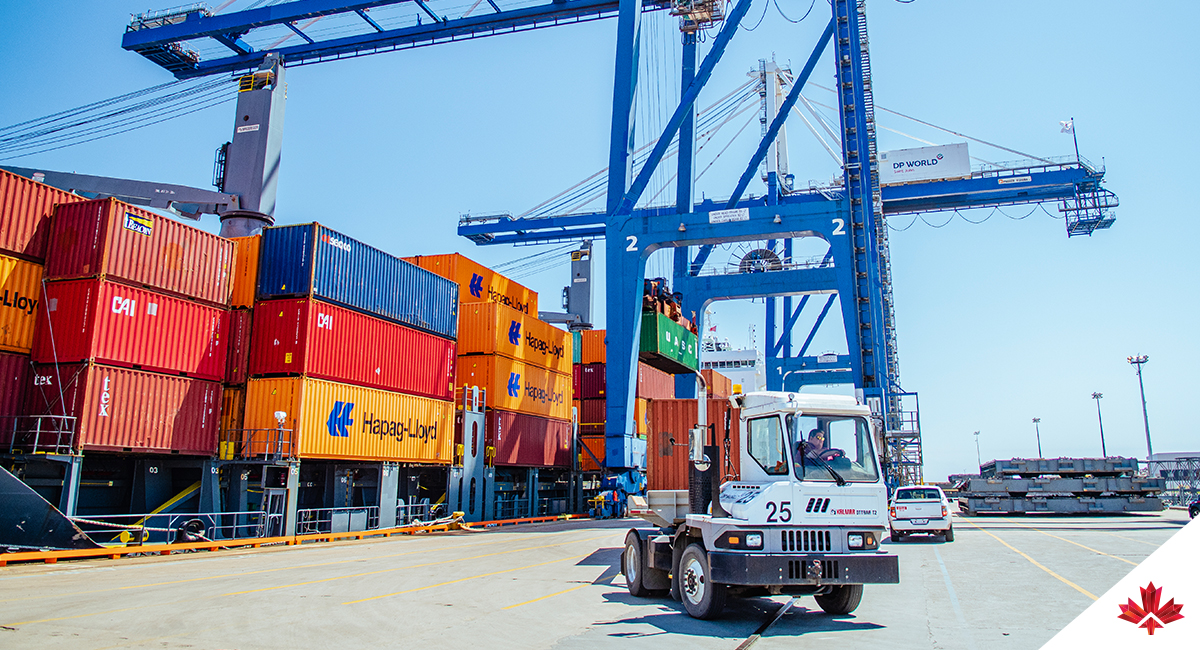 Cranes and shipping containers at Port Saint John