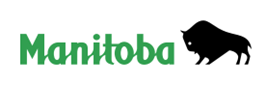 Province of Manitoba logo featuring green stylized text and a black silhouette of a bison facing right.