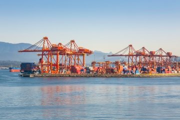 Cranes at the Port of Vancouver, British Columbia, Canada.