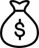 A graphic icon with a bag showing the money symbol.