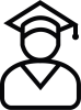 A graphic icon of a graduation cap on a person.